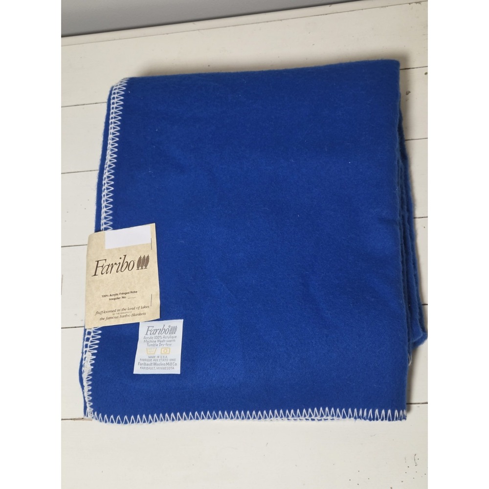 Vintage Faribo Blue Acrylic Stadium Blanket Throw 62x52 USA Made New Football